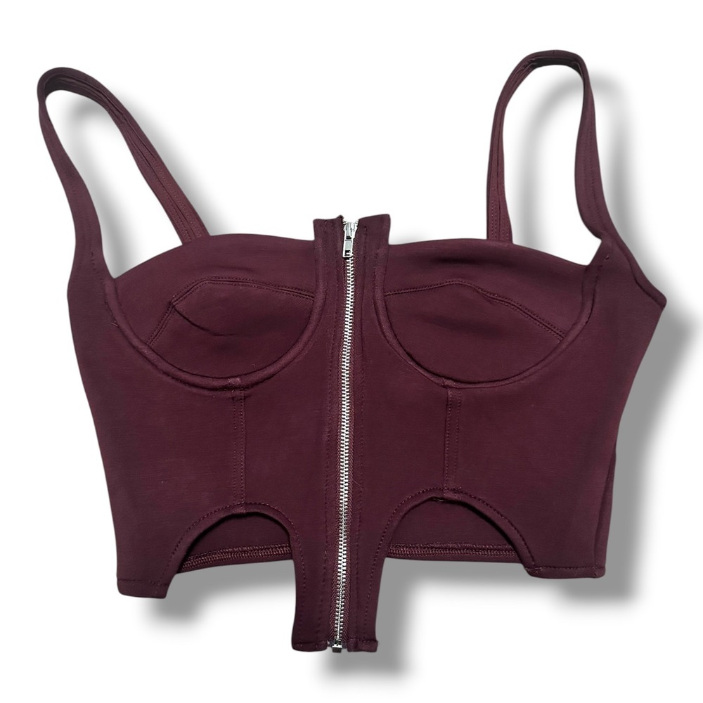 Zip Front Corset Bustier Top Burgundy Women's S Baddie Clubwear Vamp Partyโ